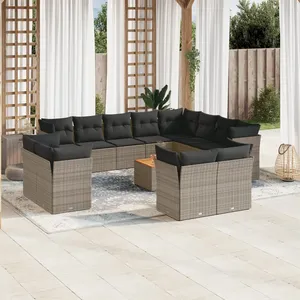 vidaXL Salon de jardin avec coussins 13 pcs gris résine tressée pas cher