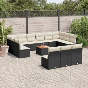 vidaXL Salon de jardin avec coussins 14 pcs noir résine tressée pas cher