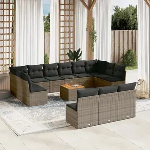 vidaXL Salon de jardin avec coussins 14 pcs gris résine tressée pas cher