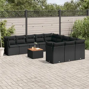 vidaXL Salon de jardin 12 pcs avec coussins noir résine tressée pas cher