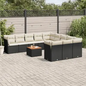 vidaXL Salon de jardin 12 pcs avec coussins noir résine tressée pas cher