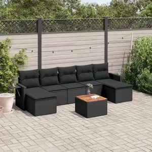 vidaXL Salon de jardin 8 pcs avec coussins noir résine tressée pas cher