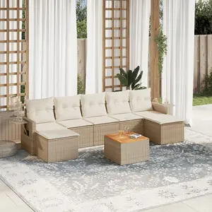 vidaXL Salon de jardin avec coussins 8 pcs beige résine tressée pas cher