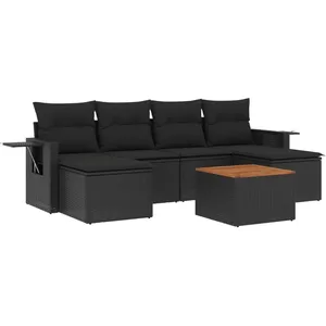 vidaXL Salon de jardin 7 pcs avec coussins noir résine tressée pas cher