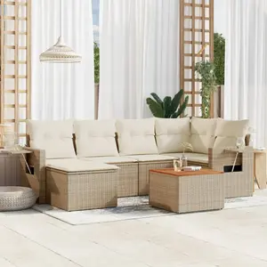 vidaXL Salon de jardin avec coussins 7 pcs beige résine tressée pas cher