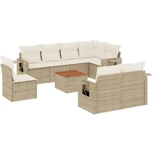 vidaXL Salon de jardin avec coussins 9 pcs beige résine tressée pas cher