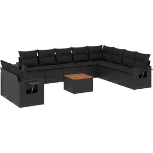 vidaXL Salon de jardin 11 pcs avec coussins noir résine tressée pas cher
