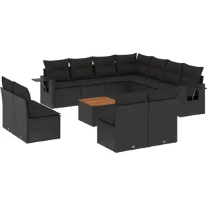 vidaXL Salon de jardin 12 pcs avec coussins noir résine tressée pas cher