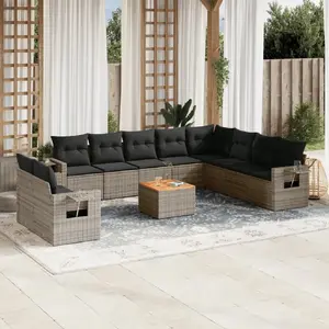 vidaXL Salon de jardin 11 pcs avec coussins gris résine tressée pas cher