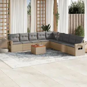 vidaXL Salon de jardin et coussins 10 pcs mélange beige résine tressée pas cher