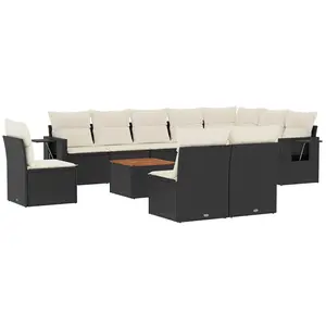 vidaXL Salon de jardin 11 pcs avec coussins noir résine tressée pas cher