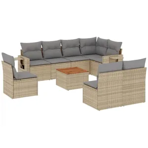 vidaXL Salon de jardin avec coussins 9pcs mélange beige résine tressée pas cher