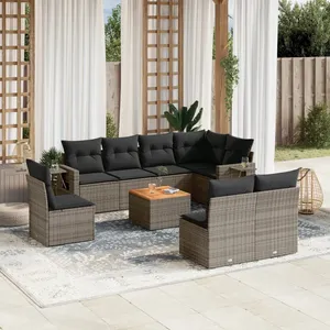 vidaXL Salon de jardin 9 pcs avec coussins gris résine tressée pas cher