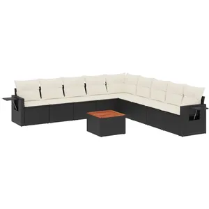 vidaXL Salon de jardin 10 pcs avec coussins noir résine tressée pas cher