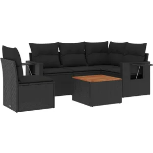 vidaXL Salon de jardin 6 pcs avec coussins noir résine tressée pas cher