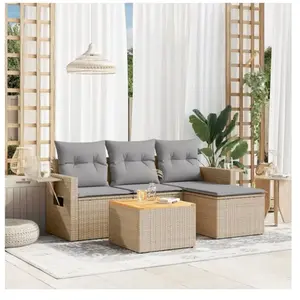 vidaXL Salon de jardin avec coussins 5pcs mélange beige résine tressée pas cher