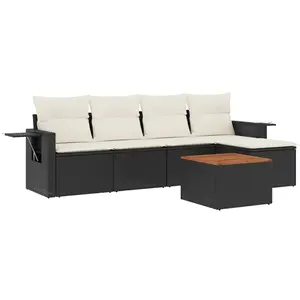 vidaXL Salon de jardin 6 pcs avec coussins noir résine tressée pas cher