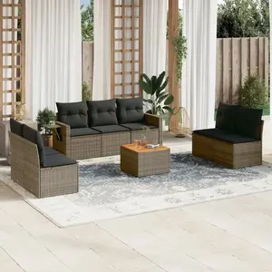 vidaXL Salon de jardin 8 pcs avec coussins gris résine tressée pas cher
