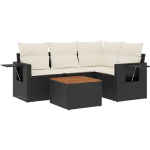 vidaXL Salon de jardin 5 pcs avec coussins noir résine tressée pas cher