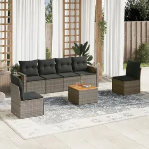 vidaXL Salon de jardin avec coussins 7 pcs gris résine tressée pas cher