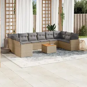 vidaXL Salon de jardin et coussins 11 pcs mélange beige résine tressée pas cher