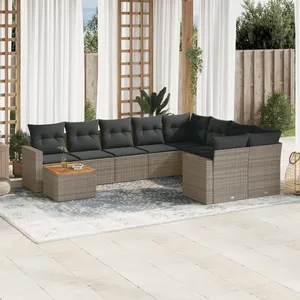 vidaXL Salon de jardin avec coussins 10 pcs gris résine tressée pas cher