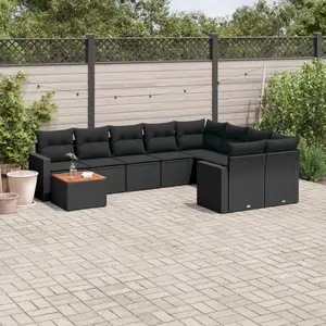 vidaXL Salon de jardin 10 pcs avec coussins noir résine tressée pas cher