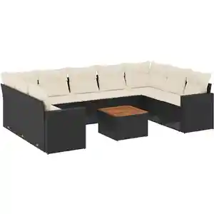 vidaXL Salon de jardin 10 pcs avec coussins noir résine tressée pas cher