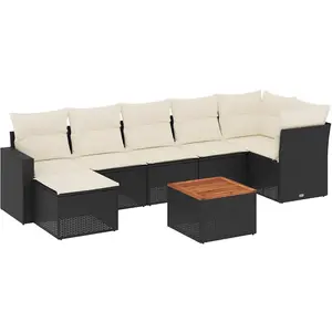 vidaXL Salon de jardin 8 pcs avec coussins noir résine tressée pas cher