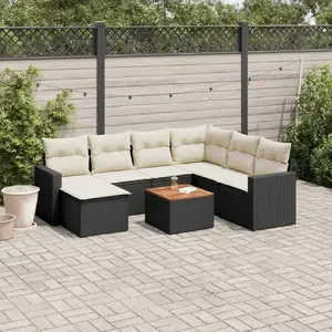 vidaXL Salon de jardin 8 pcs avec coussins noir résine tressée pas cher