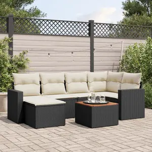 vidaXL Salon de jardin 7 pcs avec coussins noir résine tressée pas cher