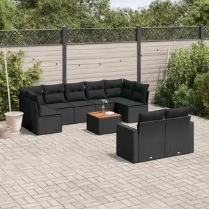 vidaXL Salon de jardin 10 pcs avec coussins noir résine tressée pas cher