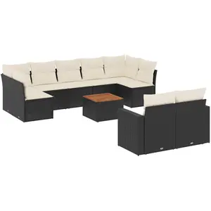 vidaXL Salon de jardin 10 pcs avec coussins noir résine tressée pas cher