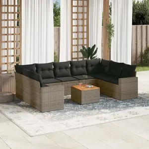 vidaXL Salon de jardin avec coussins 10 pcs gris résine tressée pas cher