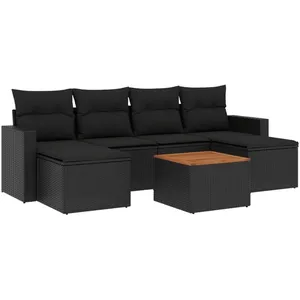 vidaXL Salon de jardin 7 pcs avec coussins noir résine tressée pas cher
