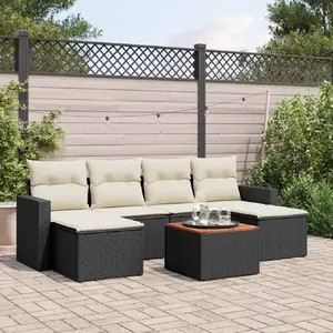 vidaXL Salon de jardin 7 pcs avec coussins noir résine tressée pas cher