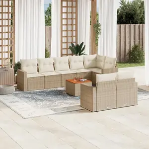 vidaXL Salon de jardin avec coussins 9 pcs beige résine tressée pas cher