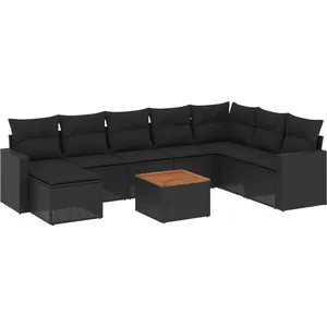 vidaXL Salon de jardin 10 pcs avec coussins noir résine tressée pas cher