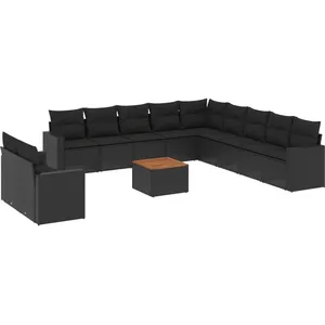 vidaXL Salon de jardin 12 pcs avec coussins noir résine tressée pas cher