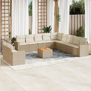 vidaXL Salon de jardin avec coussins 12 pcs beige résine tressée pas cher