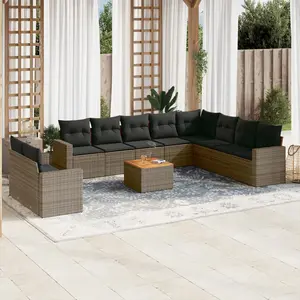 vidaXL Salon de jardin 11 pcs avec coussins gris résine tressée pas cher