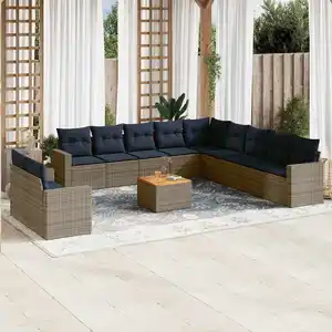 vidaXL Salon de jardin avec coussins 12 pcs gris résine tressée pas cher