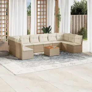 vidaXL Salon de jardin 11 pcs avec coussins beige résine tressée pas cher