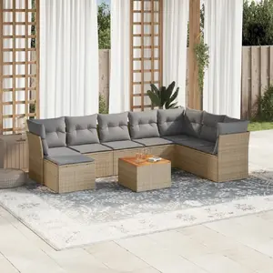 vidaXL Salon de jardin avec coussins 9pcs mélange beige résine tressée pas cher