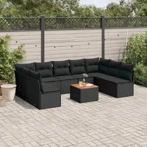 vidaXL Salon de jardin 10 pcs avec coussins noir résine tressée pas cher