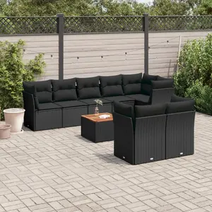 vidaXL Salon de jardin 9 pcs avec coussins noir résine tressée pas cher
