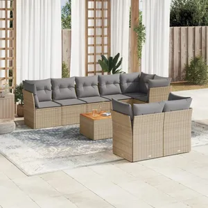 vidaXL Salon de jardin avec coussins 9pcs mélange beige résine tressée pas cher