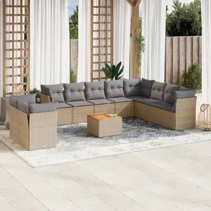 vidaXL Salon de jardin et coussins 11 pcs mélange beige résine tressée pas cher