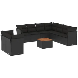 vidaXL Vidaxl Salon De Jardin 10 Pcs Avec Coussins Noir Résine Tressée pas cher