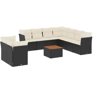 vidaXL Salon de jardin 11 pcs avec coussins noir résine tressée pas cher